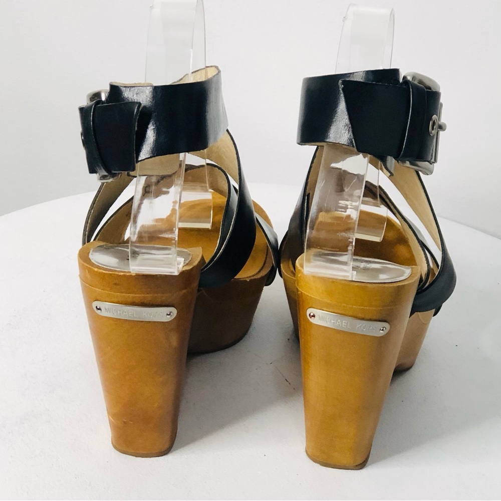 Micheal Kors Wrap around wood Wedge black Sandals size 8. R1 - Picture 8 of 15